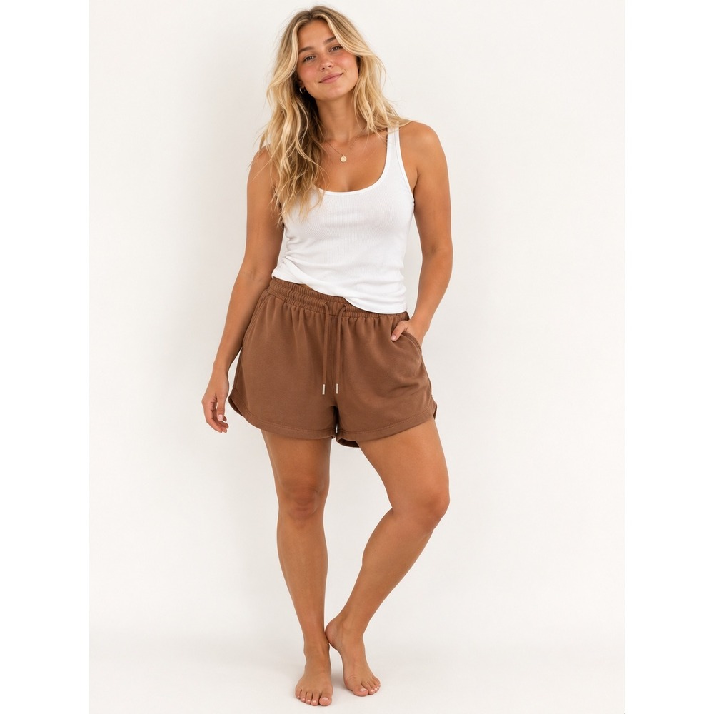 Brown Tan Sweatshorts XL Drawstring Lounge Shorts Athleisure Coastal Casual